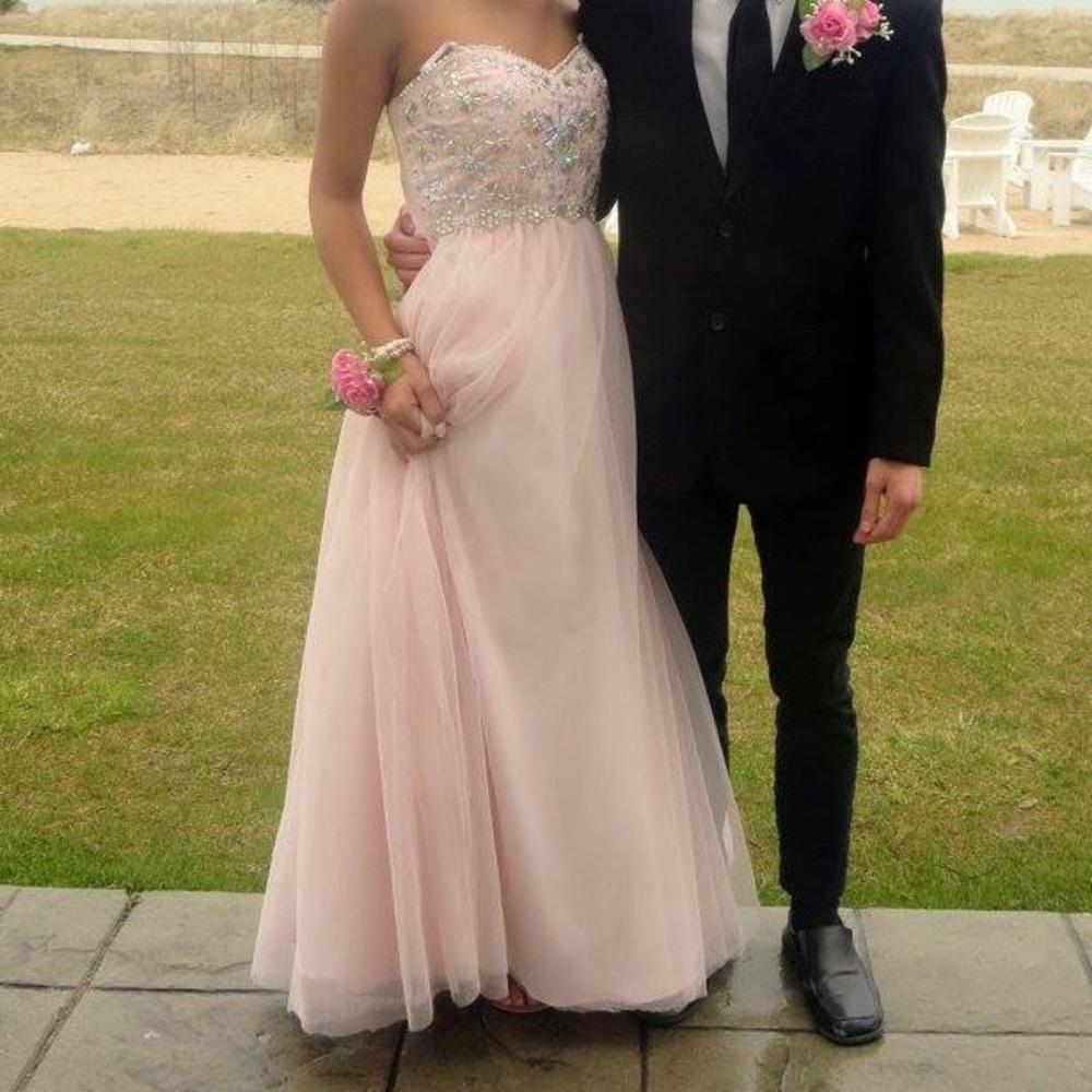 Strapless pink prom dress